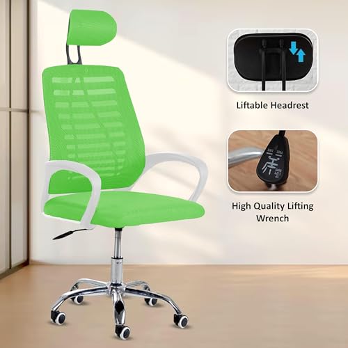 Image of Casa Copenhagen,Mesh Office Desk,Rocking, Ergonomic Computer Chair Adjustable High with Headrest and Comfortable Armrest Swivel Chair - Leaf Green & White Handle