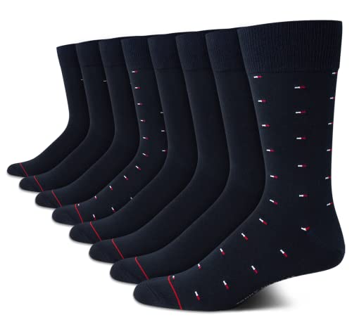 Tommy Hilfiger Men's Dress Socks - 8 Pack Breathable Active Stretch Fabric Comfort Crew Socks - Dress Socks for Men (7-12), Size 7-12, Navy