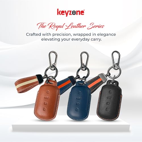 Image of Keyzone Royal Leather Key Cover for Tata Curvv, Curvv EV smart Key (Black)