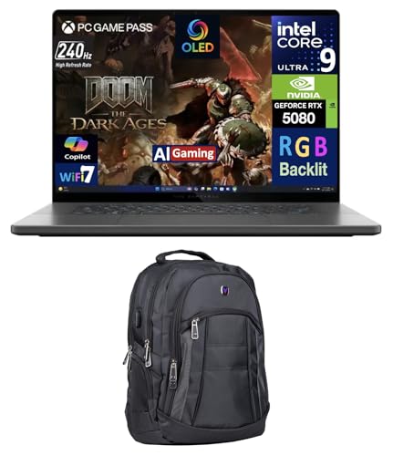 Image of ASUS ROG Zephyrus AI Gaming Laptop 16.0 inch 240Hz OLED WQXGA Display (Intel Ultra 9-285H, GeForce RTX 5080 16GB, 32GB LPDDR5X, 2TB PCIe SSD, RGB KB, Thunderbolt 4, Win 11 Pro) w /Premium Backpack