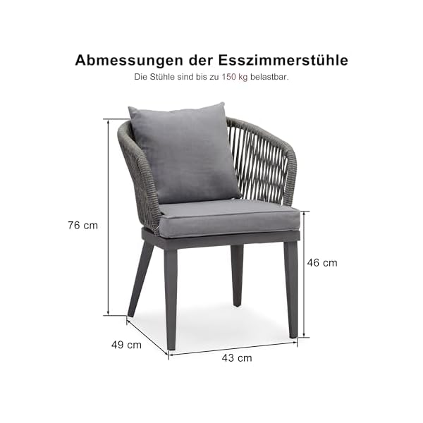 PURPLE LEAF Gartenstuhl 2er Set Aluminium Grau