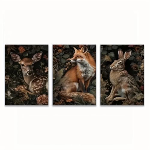 Cuadros de bosque mágico para decorar tu salón con ilustraciones nórdicas de animales