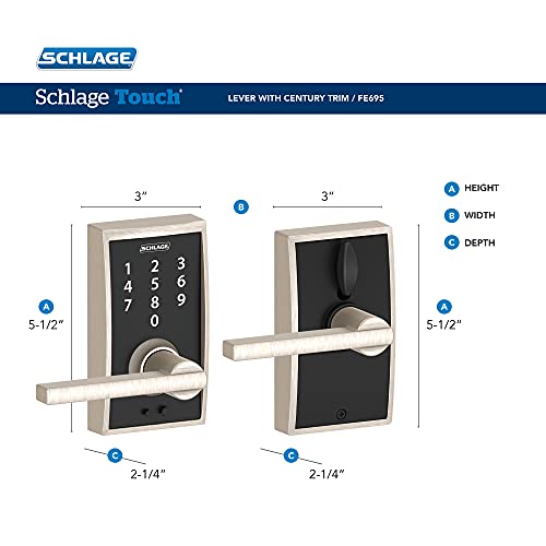 Schlage Fe695 Cen 622 Lat Touch Century Lock With Latitude Lever, Electronic Keyless Entry Lock, Matte Black #TOP2