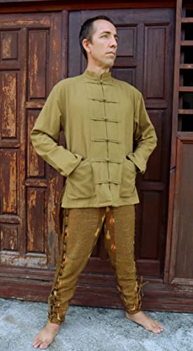 Image of RaanPahMuang Thick Muang Cotton Chinese Jacket Shirt Mandarin Frog Button Front