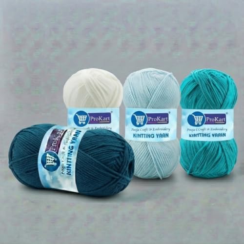 Image of ProKart - 4 Ply Plush & Cuddly for Knitting & Crochet | Pastel Yarn for Baby Toys & DIY Crafts | 100g, Pack of 4 (Dark Teal Blue, Teal Blue, White, Baby Blue)