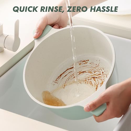 SENSARTE Ceramic Nonstick Stock Pot with Lid, 4.5 Quart, Green by SENSARTE - Image 3