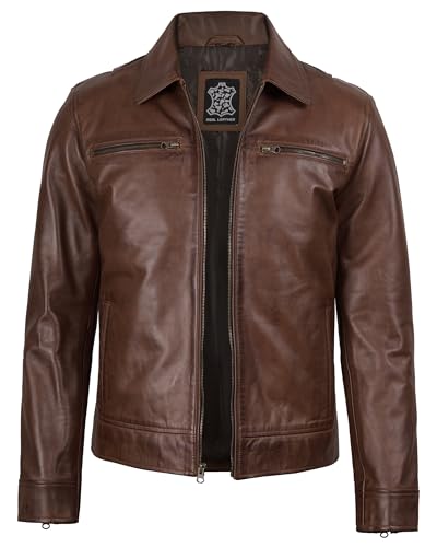 Image of fjackets Leather Jacket Men - Real Lambskin Mens Leather Jacket - Moto Biker Shirt Collar Style
