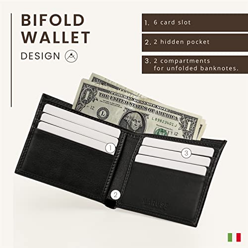 Maruse Bifold Wallet - Slim Leather Wallet – Genuine Italian Calf Leather Wallet – Elegant and Classy – Versatile and Minimalist Wallet for Men, Black3