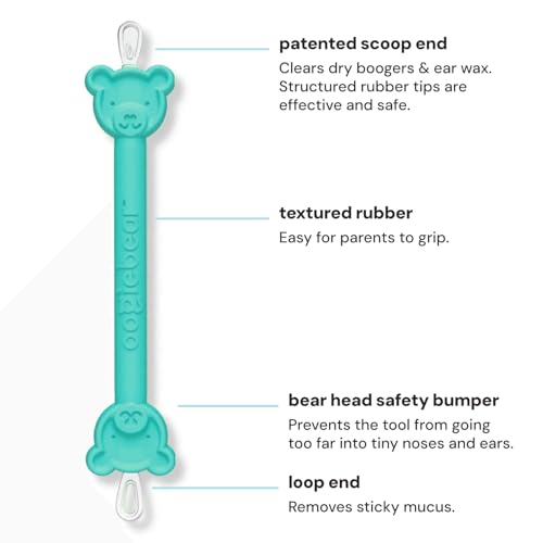 oogiebear baby nose cleaner amp ear wax removal tool - safe booger amp earwax removal for newborns infants toddlers - dual-ended - essential baby stuff diaper bag must-have orange amp seafoam with case
