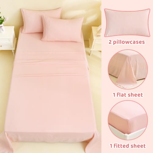 Image of Viviland 4 Pieces Girls Full Sheets Set Kids, Blush Pink Bed Sheets | Breathable & Soft Microfiber Kids' Sheet & Pillowcase Sets, Fitted Sheet with 15 inch Deep Pocket and Corner Straps, Easy Care