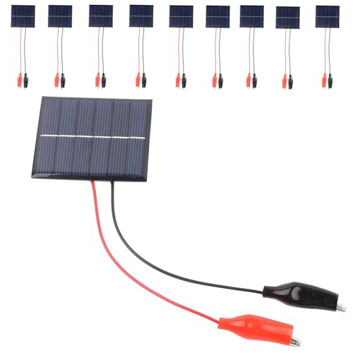 KEJNYT 10 Pcs Small Solar Panels, 0.45W 3V 150ma Solar Panel Module DIY Polysilicon Epoxy Solar Power kit Cell Charger 55mm*60mm with Wire Clip for Light Flashlight Toys (10Pcs 3V+ Wire Clip)