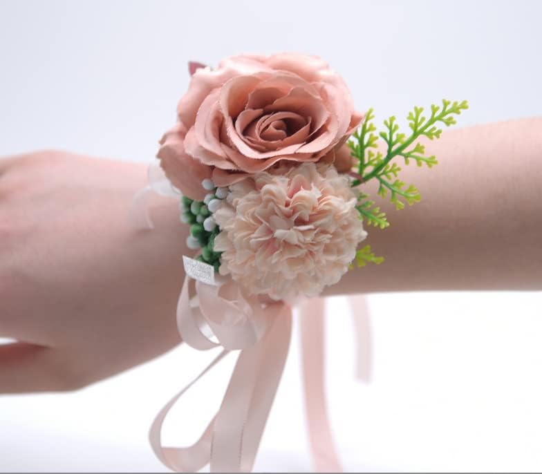 Miniatura 3 de Juego de 2 ramilletes de flores para muñeca, 3 pulgadas, ramillete de muñeca de clavel y flores de seda para boda, accesorios de flores de