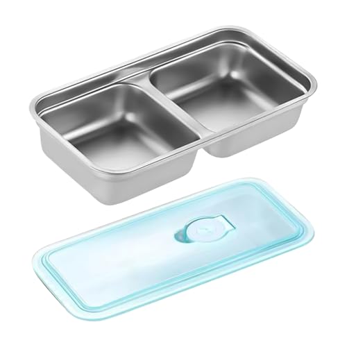 Contenedores de condimentos, contenedor de almacenamiento de alimentos para preparación de comidas, lonchera de doble compartimento de acero inoxidable con tapa, bandeja de servir, plato de frutas