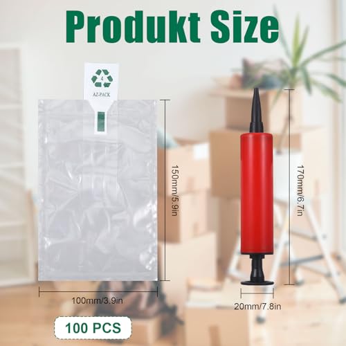 100 Stück Verpackungschips Luftpolsterkissen Luftkissen Verpackungsmaterial Füllmaterial Geschenk Luftpolsterfolie Rolle(10X15cm) mit Manueller Pumpe, Verpackungsmaterial Luftpolster