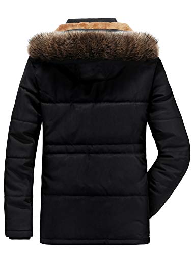 FTCayanz Herren Warme Winterjacke Parka Lang Wintermantel Mit Kunstfell Kapuze Outdoor Gefütterte Steppjacke Jacke Schwarz XL