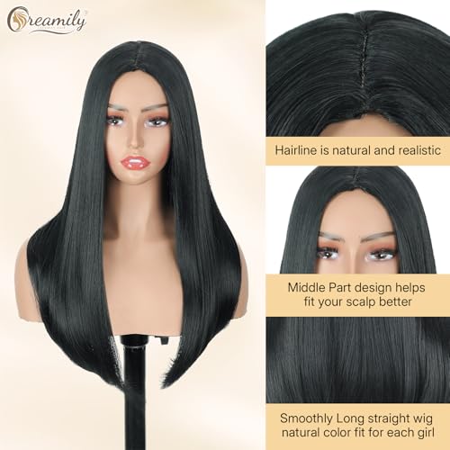 Image of Creamily Natural Black Long Straight Wig For Women,Heat Resistant Synthetic Hair Wig For Woman For Daily Use 18 inches