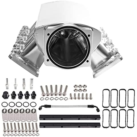 YIUIY For LS LS1 LS2 LS6 Intake Manifold Low Profile Cathedral Port 102mm Compatible with Chevy GMC Pontiac Sheet Metal Fabricated (Silver) Cover