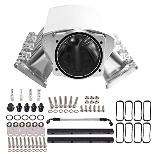 YIUIY For LS LS1 LS2 LS6 Intake Manifold Low Profile Cathedral Port 102mm Compatible with Chevy GMC Pontiac Sheet Metal Fabricated (Silver)