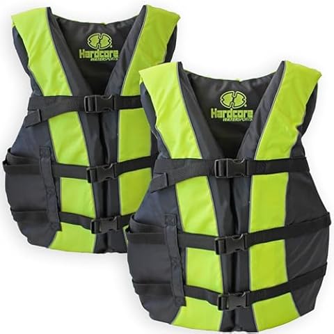 Hardcore Life Jacket 2 Pack Paddle Vest for Adults; Coast Guard Approved Type III PFD Life Vest Flotation Device; Jet ski, Wakeboard, Kayak; Ideal Extra Pontoon Boat Life Jacket Neon Yellow Cover