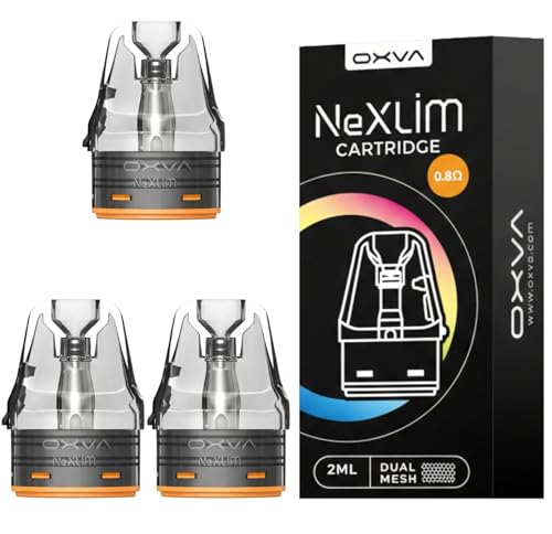 OXVA NeXLIM Replacement Pods 0.8 Ohm 3 Pack - Dual Mesh Coil Top-Fill Cartridge MTL & RDL Vaping 12-32W Leak-Proof 2ml TPD Compliant - Compatible with NeXLIM NeXLIM Go & NeXLIM Pro - No Nicotine