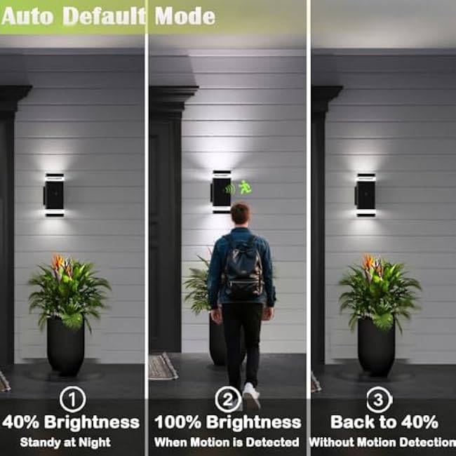 Motion Sensor Outdoor Wall Lights, Dusk to Dawn Exterior Light Fixtures with 3 Modes, Modern Up Down Wall Sconce, Waterproof Aluminum Porch Light for Garage, Patio, Front Door