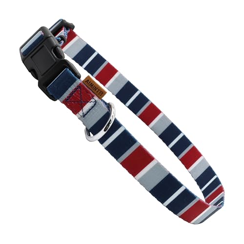 Dog Collar, Cute Multi Stripe Pattern, Soft and Adjustable Collar with Quick Release Buckle (XS (Neck 9-13", Width 3/8"), Rainbow Navy) XS (Neck 9-13", Width 3/8") Rainbow Navy