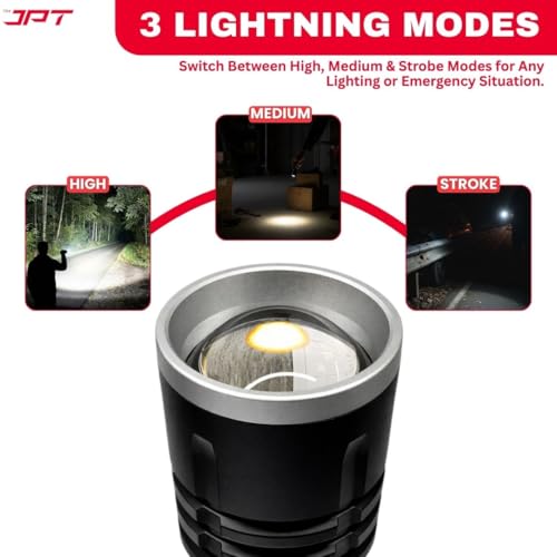 Image of JPT 20000 Lumens Tactical LED Flashlight | Upto 2.5KM Long Beam | 5800mAh Rechargeable Battery | 3 Light Modes | IP67 Waterproof Aluminium Torch