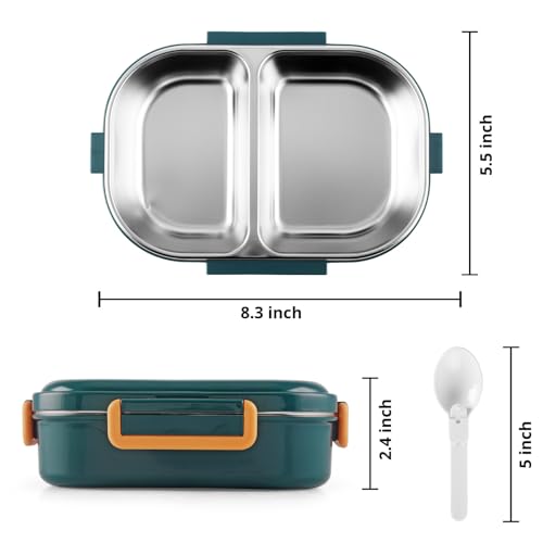 Kids Star Stainless Steel Lunch Box for Kids Adults, PUF Insulation Keeps Food Warm, Food Grade Bpa Free, 2 Compartments with Locking Lid and Steam Valve, Spill Leak Proof(700ml Dark Green)
