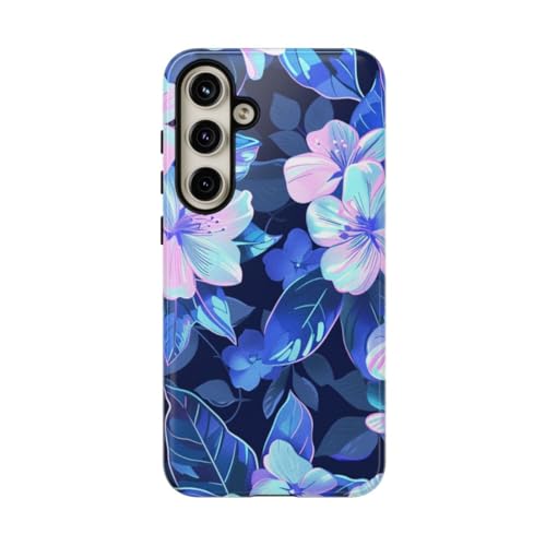 Coque Samsung S24 Plus fleur bleue et rose rigide brillante