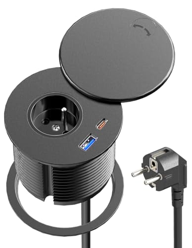 Bloc Prise Encastrable USB C PD20W, Airmom Multiprise Encastrable Plan de Travail avec 1 Prise française, 1 Port Type C, 1 Port USB A, Prise Bureau pour la...