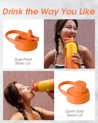 Image of Coolflask 32 oz Water Bottle Insulated Stainless Steel with Strap