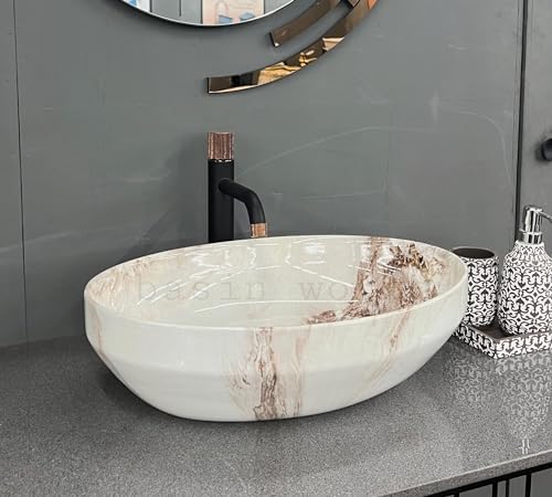 Image of IMPORTED Ceramic Wash Basin Countertop Tabletop Bathroom Sink Wash Basin (20 x 14.5 x 5.5 INCH) NCTT-365
