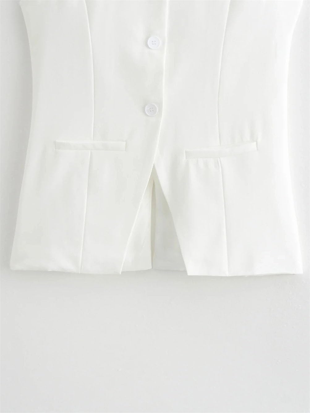 Women Vintage Solid Vests O Neck Single Breasted Sleeveless Long Top Office Lady Vests Shorts Set