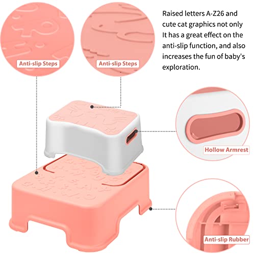 2 Step Stool For Kids And Toddler,Anti-Slip Sturdy Bathroom Toilet Step Stools,Double Up Step Stool With Soft Grips,For Potty Training,Sink,Kitchen(Pink) #TOP4