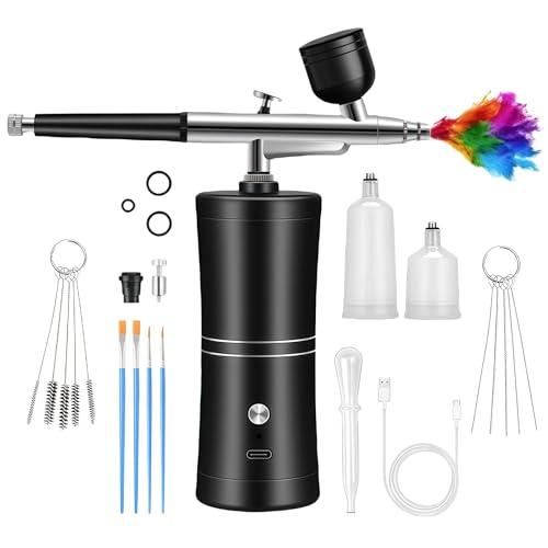 GOEDCH AirBrush Set con compresor: pistola de aerógrafo de mano multifunción, aerógrafo portátil recargable para maquillaje, diseño de uñas, decoración de pasteles, modelado de tatuajes y pintura de