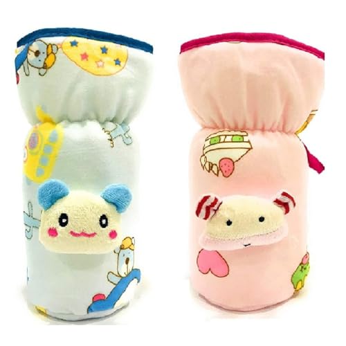 Image of Bottle Covers for Wide Neck /Broad Neck Soft Plush Stretchable Baby Feeding Bottle Cover with Strap for (250, 260, 330 ml Feeders (Multicolour) Pack of 2- Pink Blue)