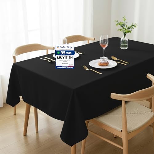 Utopia Kitchen Toalha de mesa de poliéster 140 x 240 cm (pacote de 2, preto) capa de mesa lavável na máquina ideal para festas, eventos, casamentos e restaurantes (55 x 95 polegadas)