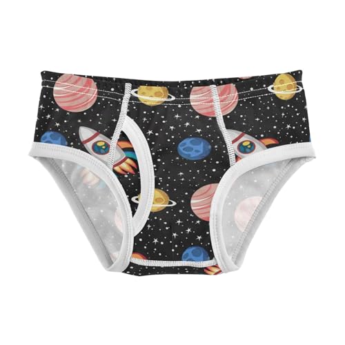 CHIFIGNO Boys Cotton Briefs Breathable Underwear Soft Underwear Briefs for Toddler Boys, Cute Cartoon Planets Black