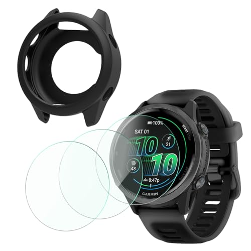 FCMEDZI Garmin Forerunner 570 42mm�X�N���[���v���e�N�^�[&�P�[�X�Ή� HD�E���g�������K���X�ی�t�B�����ƃP�[�X �V���R���\�t�g�t���[���J�o�[(3+1�p�b�N)