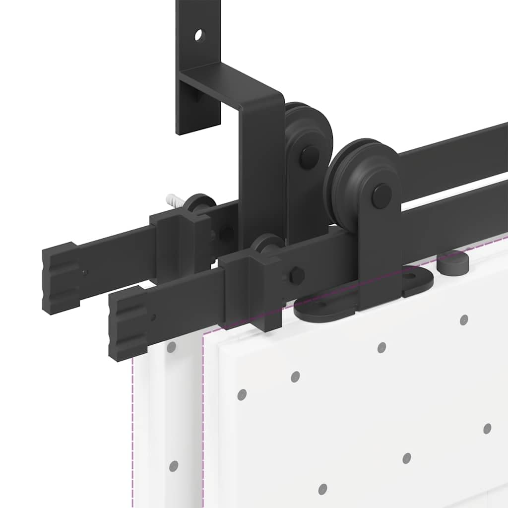 Juego de herrajes para puerta corredera de 152,5 cm, acero negro, capacidad de carga de 80 kg, para puertas de granero con soporte de bypass, ruedas y topes, riel silencioso para armario y