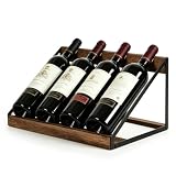 Nimblyne Botellero industrial para 4 botellas: estantería rústica para 4 botellas, 35 x 27 x 18 cm, inclinada de madera, para mesa de fiesta, cocina y salón, bodega