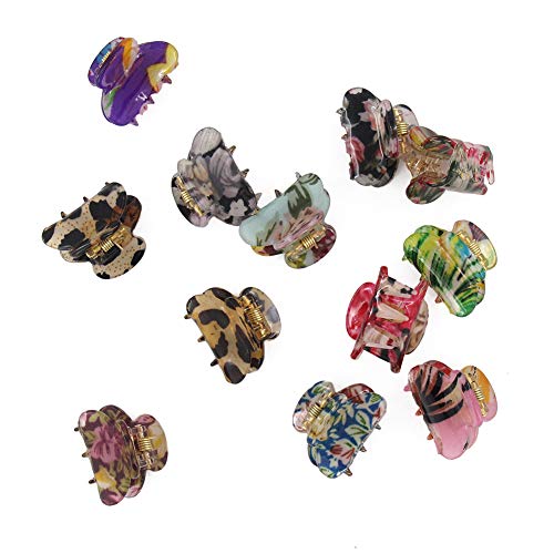 Carede FJDK187-1 Mini 1.2 Inch Plastic No-Slip Grip Jaw Hair Clip,Floral Printed Small Acrylic Hair Claw Clips thumb #1