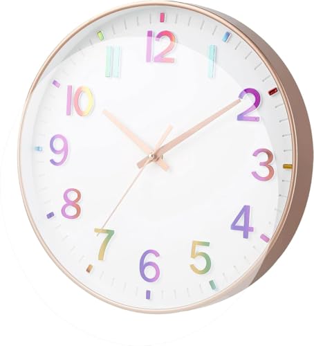 Image of Rylan Plastic Digital Wall Clock 12 inch Silent Quartz Decorative Non-Ticking Classic Clock Battery Operated Round Easy to Read for Room /Home /Kitchen /Bedroom /Office /School (Rainbow).