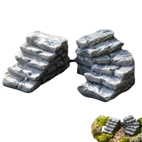 Tiosen 2Pcs Miniature Stone Steps Figurines Fairy Garden Ornaments, Miniature Garden Stairs Accessories Micro Landscape Decoration, Bonsai Ornament
