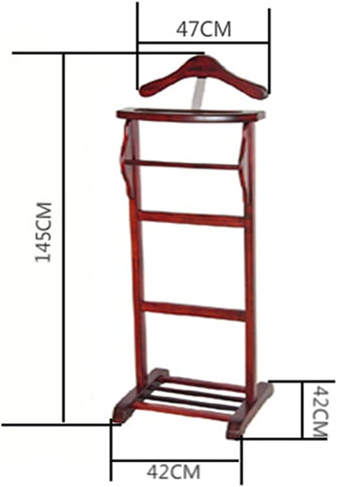 Coat Rack, Wood Suit Valet Stand Clothes Rack Men's Valet Stand with Shoe Rack Tray and Pants Rail Easy to Assemble,