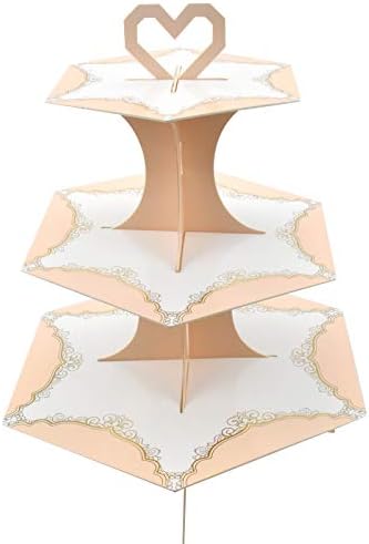 3 Tiers Cupcake Stand Cardboard Cake Stand Round Cupcake Holder Display Stand Pink White Dessert Tower Food Serving Stand for Wedding Birthday Party Afternoon Tea Dessert Snack Display