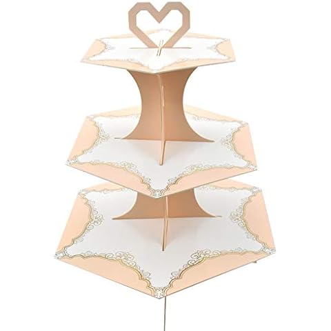3 Tiers Cupcake Stand Cardboard Cake Stand Round Cupcake Holder Display Stand Pink White Dessert Tower Food Serving Stand for Wedding Birthday Party Afternoon Tea Dessert Snack Display Cover