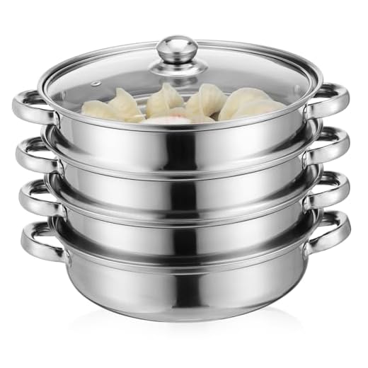 Housoutil Olla De Vapor De Cuatro Capas Olla De Vapor Grande De Metal Vaporera De Alimentos Olla De Vapor De Acero Inoxidable Fondo Grueso Para Cocinar Verduras Mariscos Sopas Guisos Y