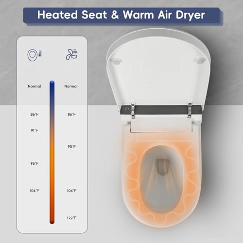 Inodoro Inteligente con Bidé Integrado y Asiento Calefactable, Descarga Automática, Control por Sensor de Pie, Secador de Aire Caliente, Temperatura y Presión de Agua Ajustables, Blanco miniatura 4