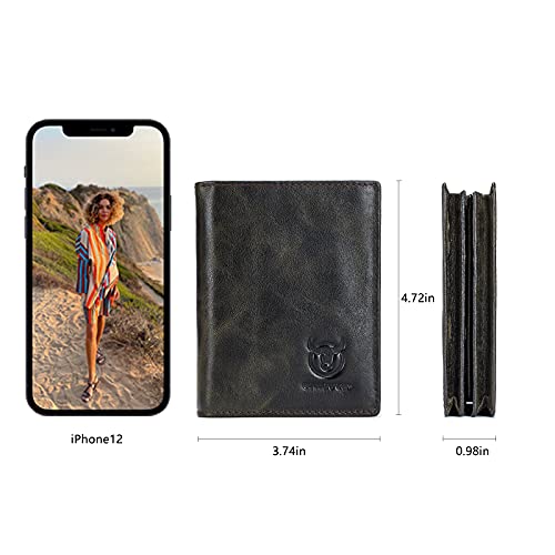 Image of BULLCAPTAIN Expanded Design Retro Leather Wallet for Men Women Large Capacity with 15 Card Slots RFID Credit Card Holder QB027YLW, Forest green, M, Retro